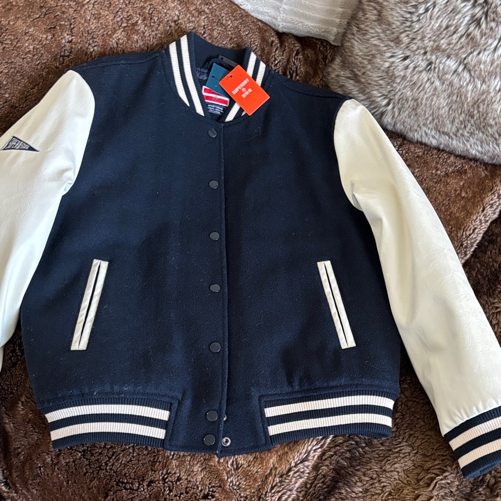 Superdry Varsity Women’s Size 8 Vintage-Style Collection Jacket Navy/Cream